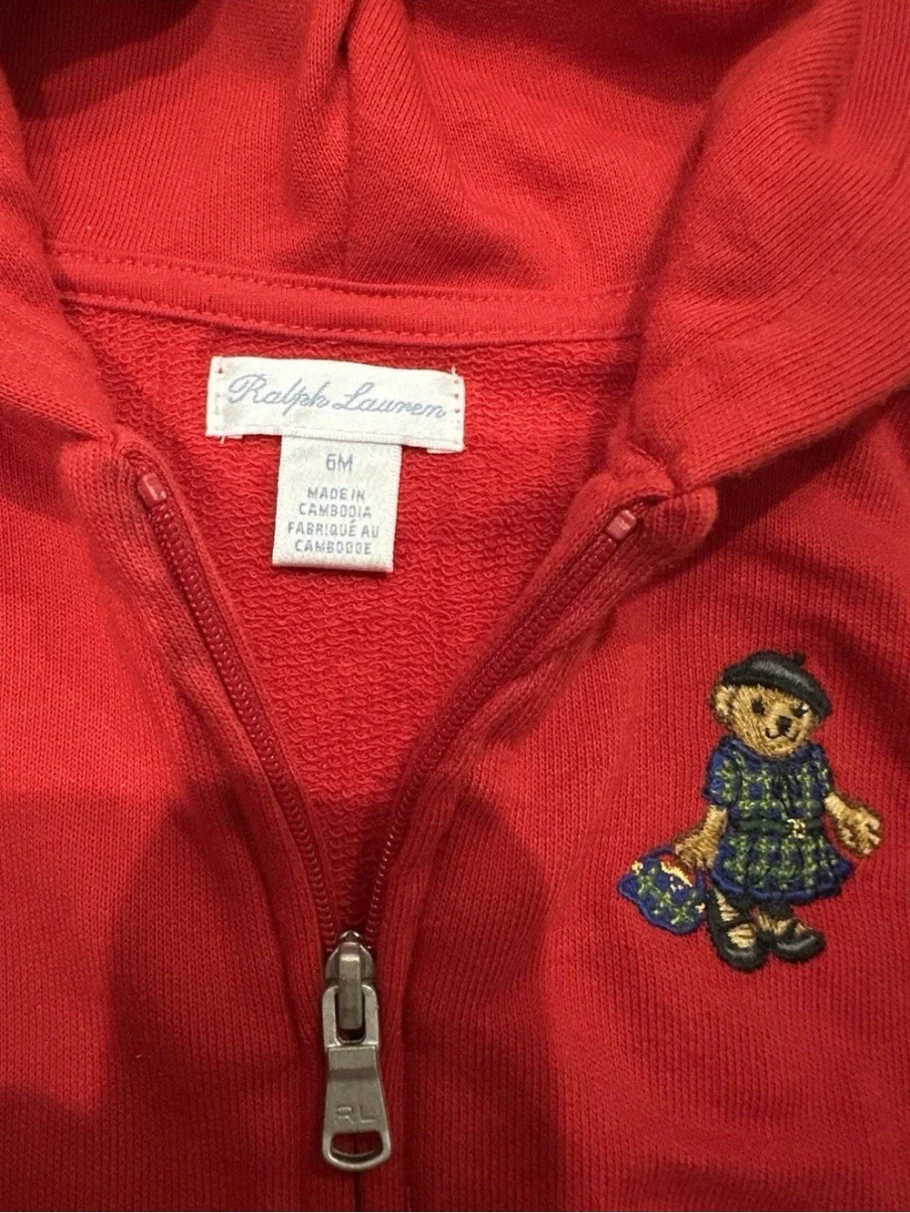 Ralph Lauren Baby Preppy Bear Zip Hoodie Red 6M Full Zip Sweatshirt EUC